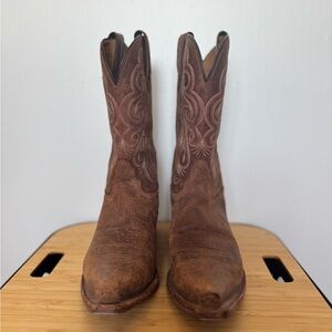 Tony Lama Brown Embroidered Leather Heeled Cowboy Boots